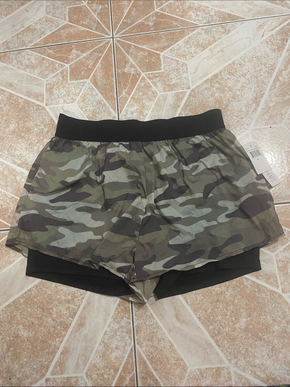 Women’s Camouflage Layered Athletic Shorts - Olive Camo